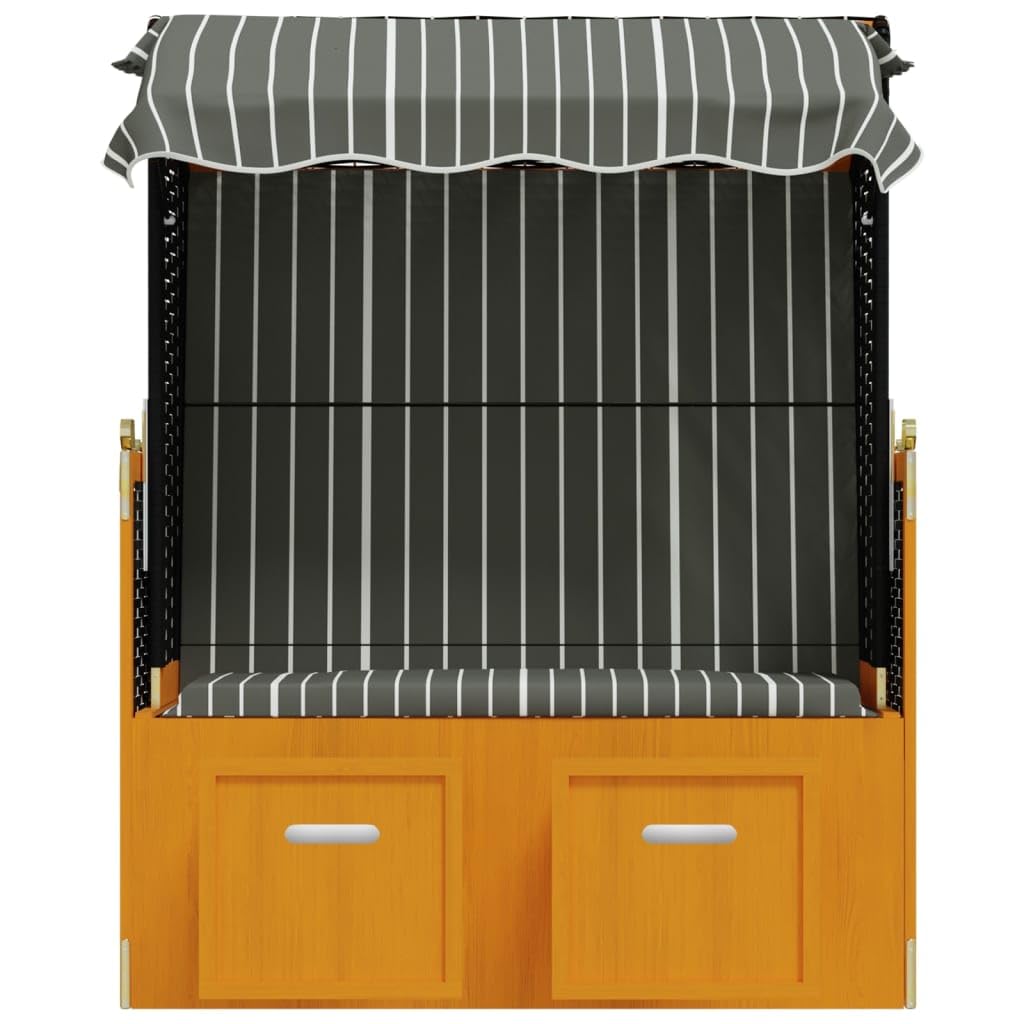 Bussandri Exclusive - Strandkorb mit Dach Poly Rattan und Massivholz Schwarz & Grau