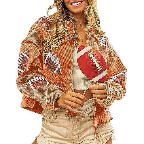 Veste de baseball en velours côtelé pour femme style football paillettes