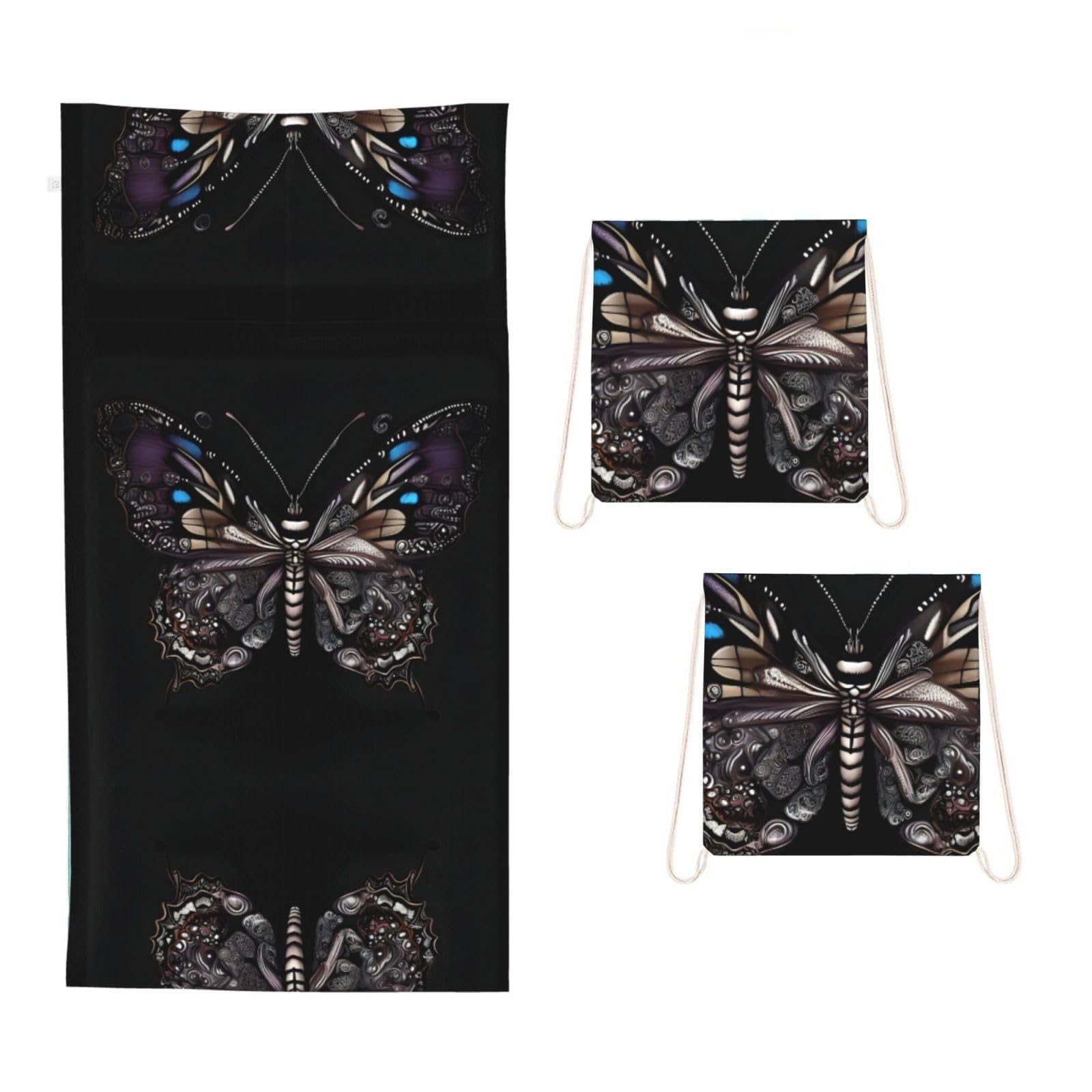CNTDBU Science Butterfly 2 in 1 Packable Towel Bag-Large Beach Towel with Stuff Sack, Super Absorbent Microfiber Travel Towel for Pool