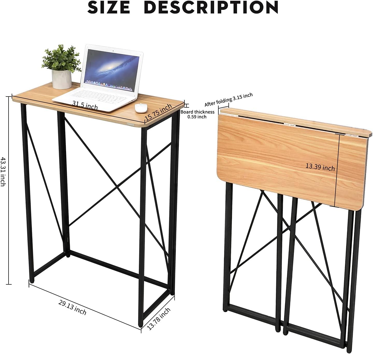 Escritorio plegable para computadora portátil, escritorio de pie, escritorio pequeño de 31 pulgadas para sentarse o estar de pie, no necesita montaje, adecuado para el hogar, oficina, escritura (color 7