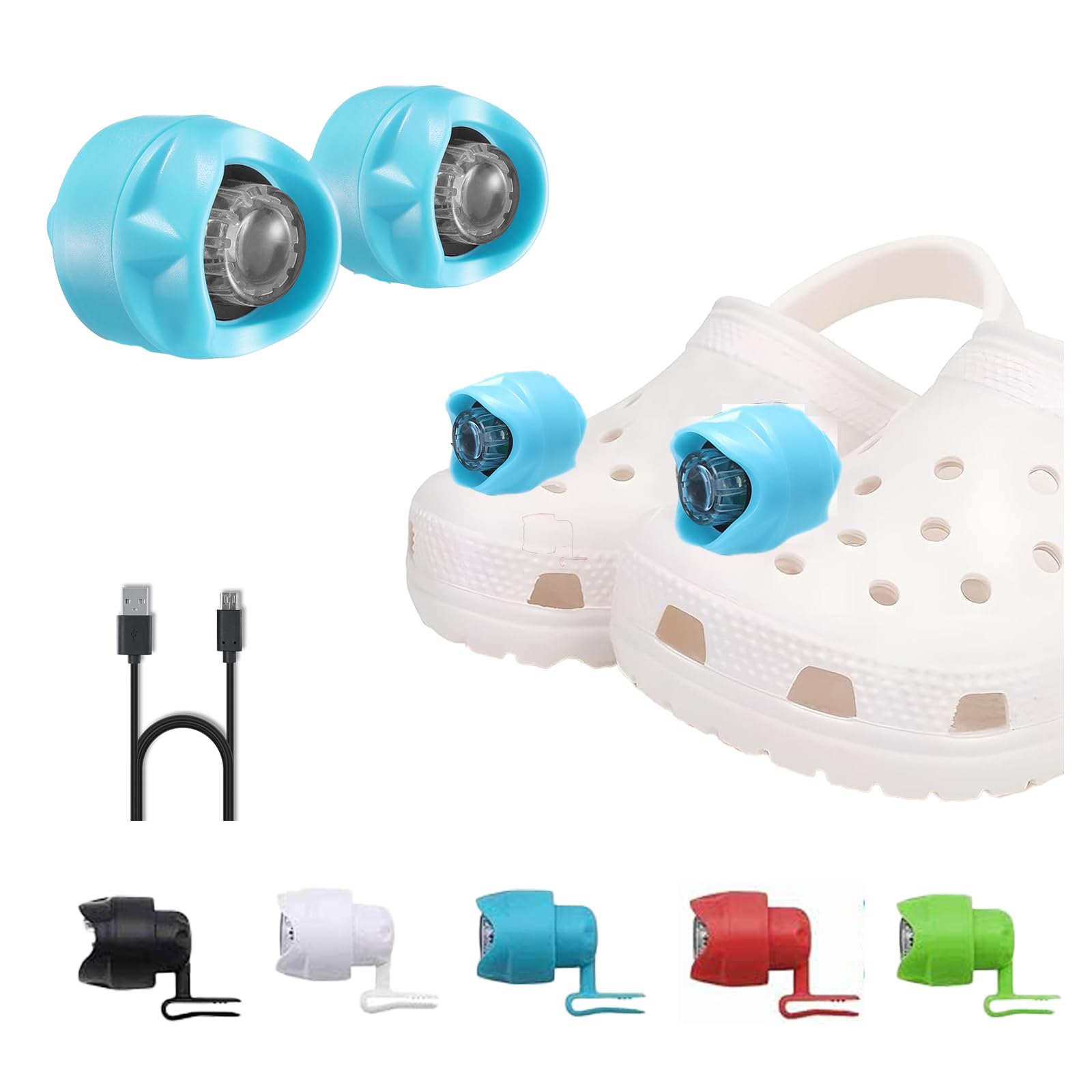 2PCS Rechargeable Headlights for Croc, Flashlights Attachment for Croc, Croc Lights for Shoes with 3 Light Modes for Dog Walking,Cycling, Camping, Light Charm Accessories for Adult Kid, Plastic-image-11