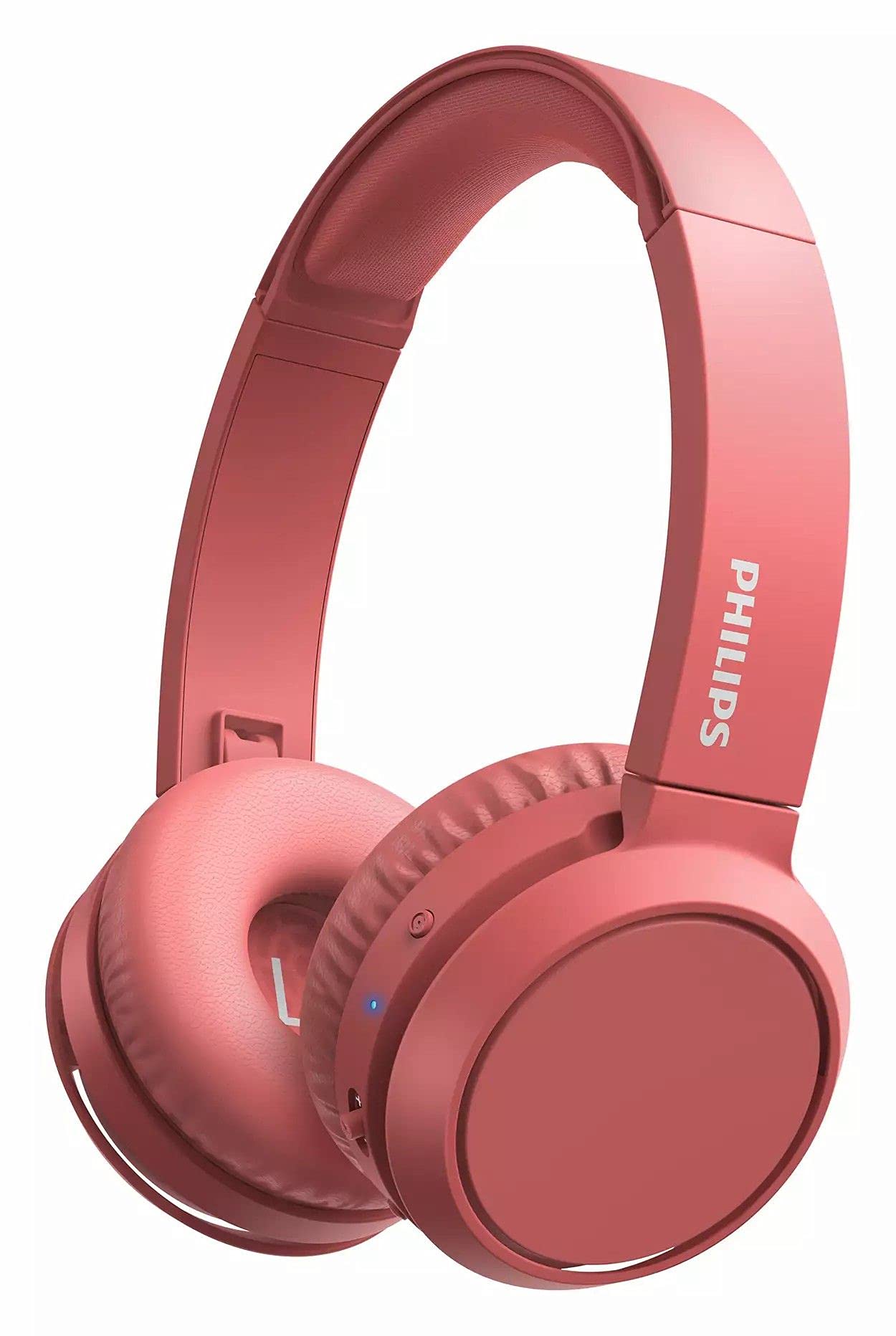 Philips On-Ear Headphones H4205RD/00 with Bass Boost Button (Bluetooth, 29 Hours' Playback Time, Quick Charging Feature, Noise Isolating, Flat Folding), Matte Red – 2020/2021 Model