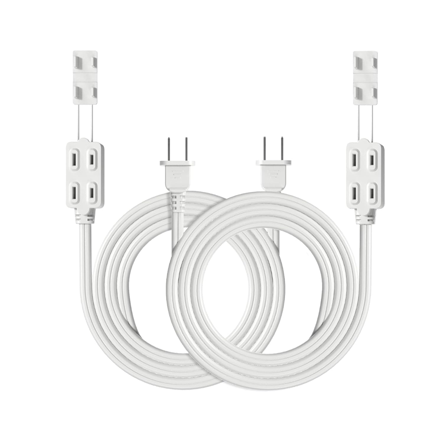TOPDC 2 Prong 6 ft Extension Cord with 3 Outlets, ETL Listed Indoor Extension Cord with Safety Cap, Slim Flat Design for Home, Office and Christmas Lights, 16 AWG/13A/1625W, 2-Pack, White