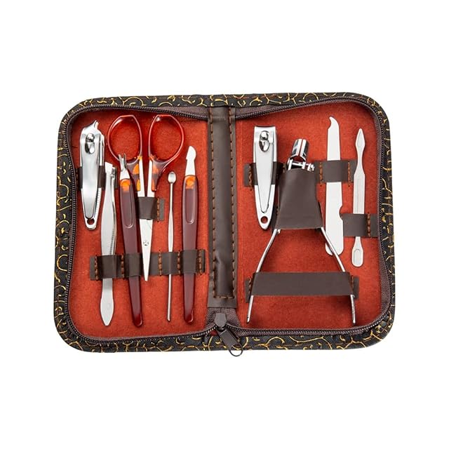 Set 10in1 Pedicure Manicure Tool Nail Stainless Steel Cuticle Clippers Nipper Scissors Cleaner Grooming Kit Case Color As