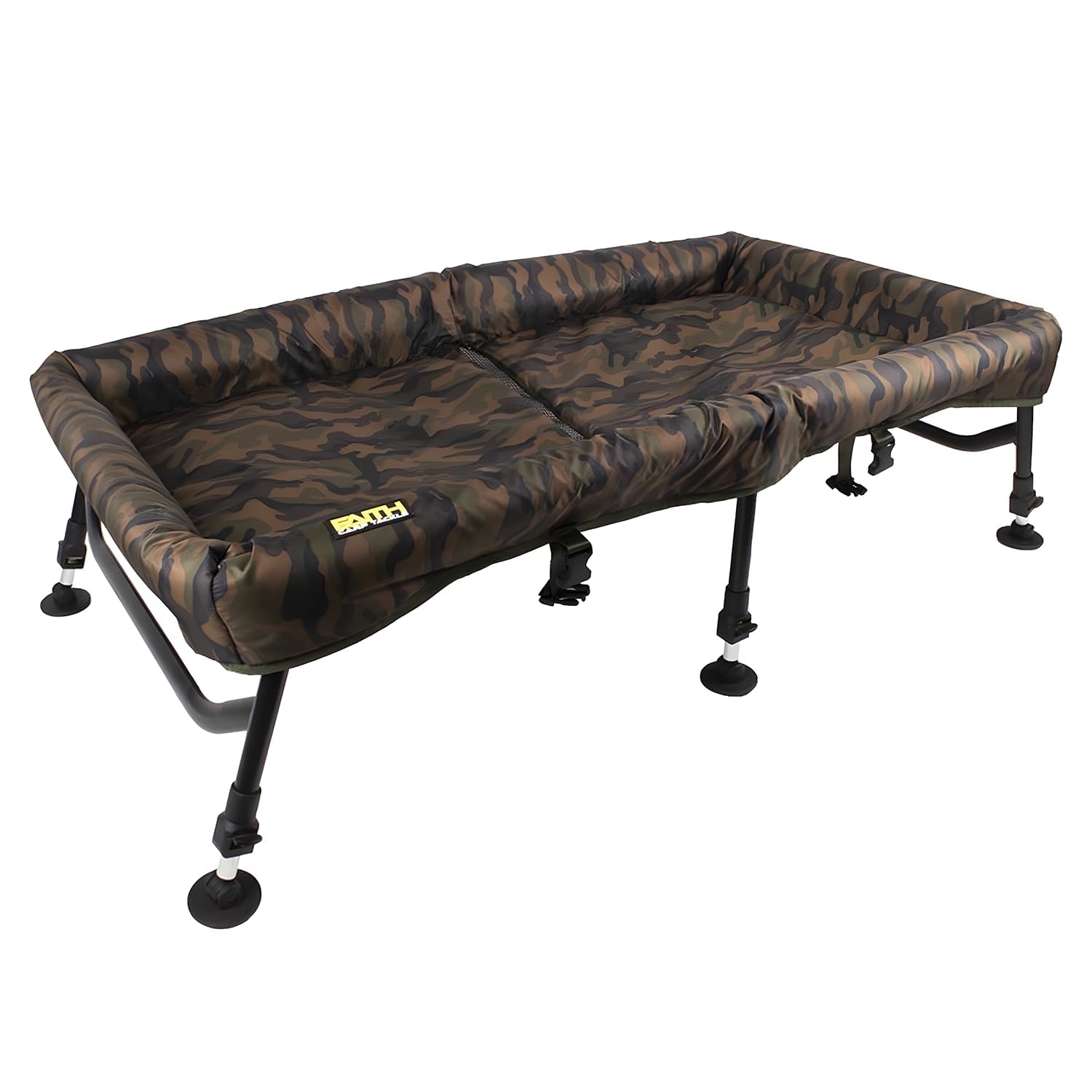 Faith Camou Cradle XXL - Foldable - fish-friendly aluminum frame - 125x70x32cm - Carp Cradle for large carp - Strong and durable - Adjustable feet - Compact and secure