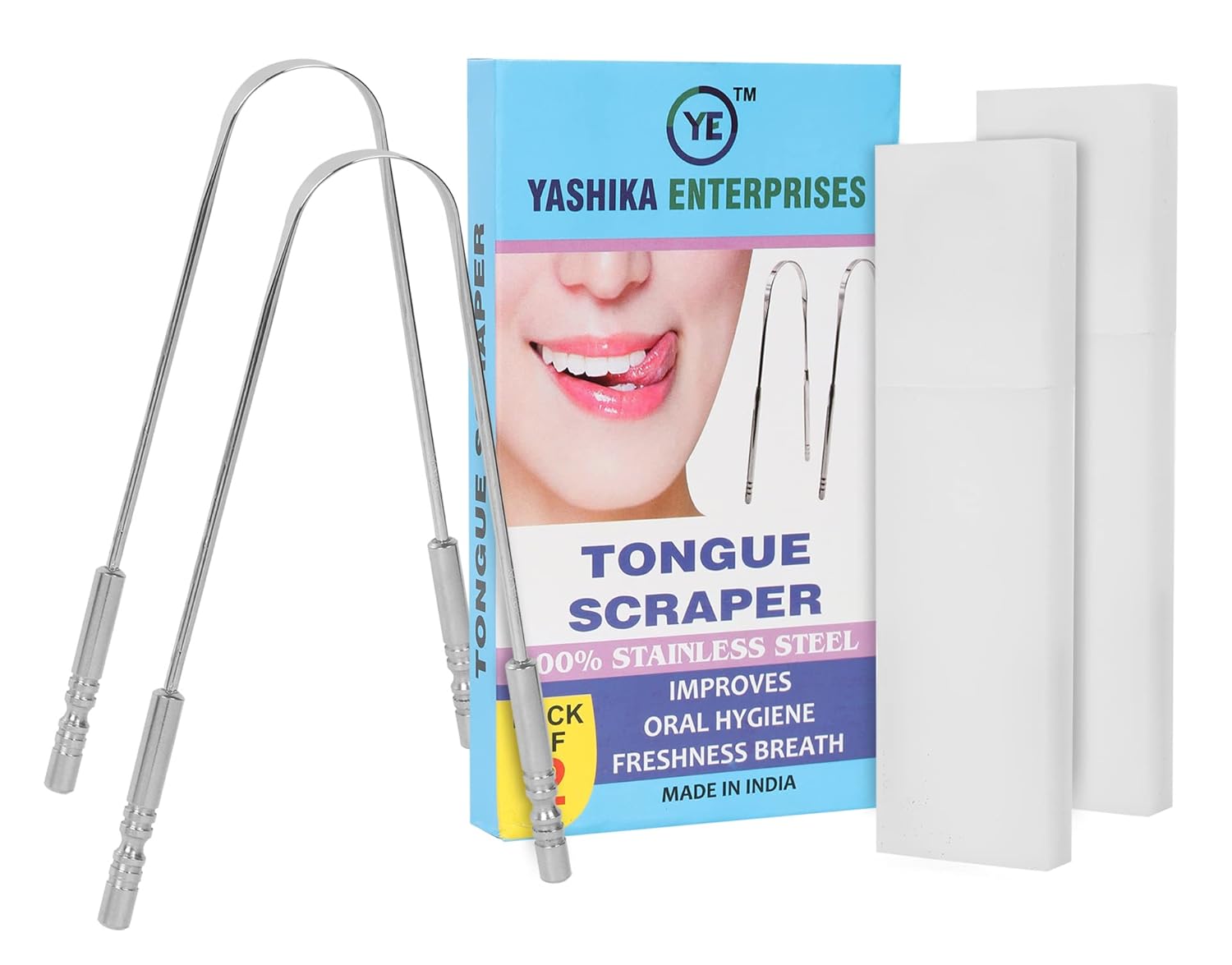 Tongue Scraper for adults With 2 Travel Cases, Reduce Bad Breath, 100% Stainless Steel Tongue Cleaners, Tongue Scrapers Fresher Breath In Seconds (Set Of 2) YASHIKA ENT