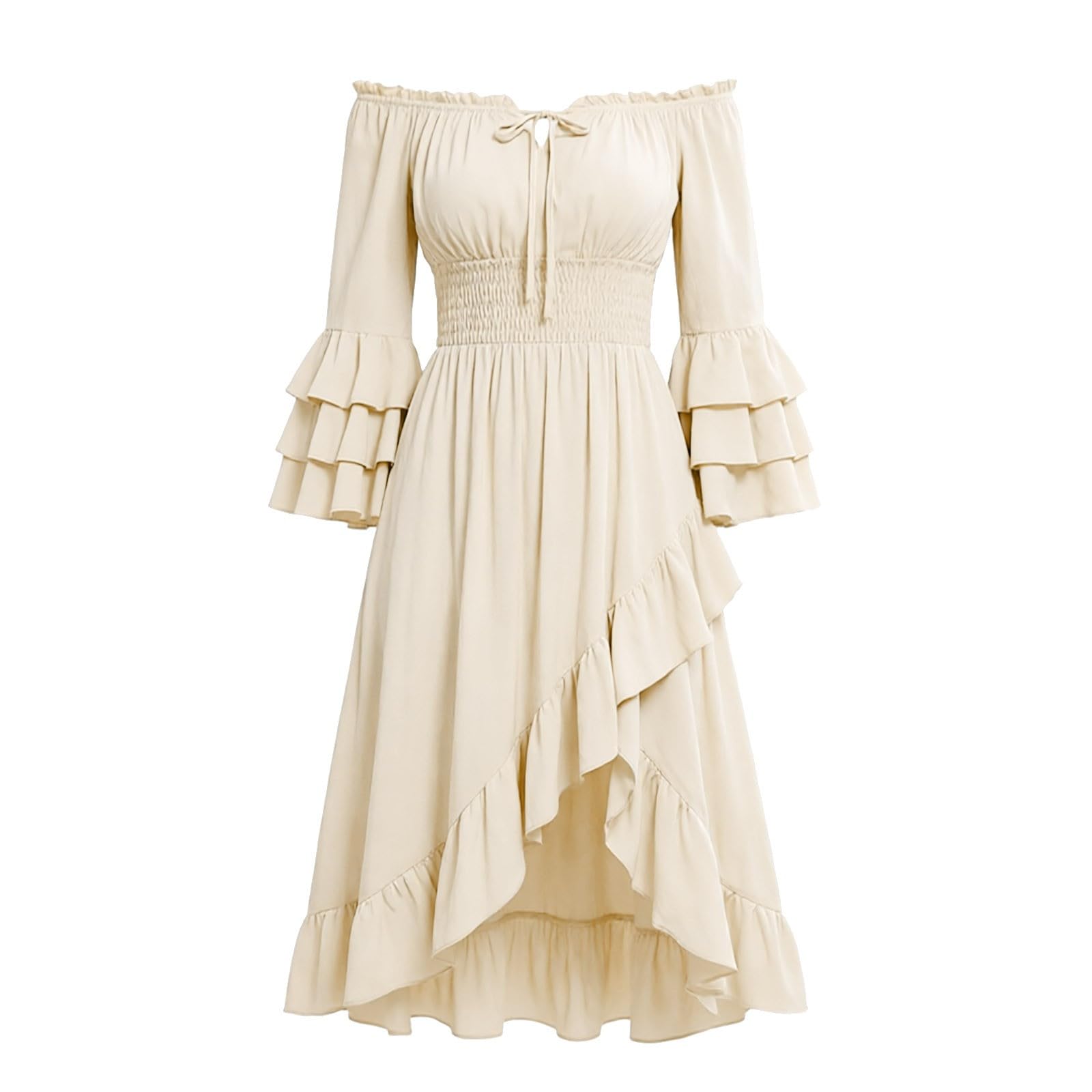 Genérico Traje De Halloween Mujer,Vestido Elegante Dama Escote Volante Manga AsiméTrica Espalda Atuendo Medieval Renacentista Para InterpretacióN Teatral FestíN Disfraz HistóRico Femenino
