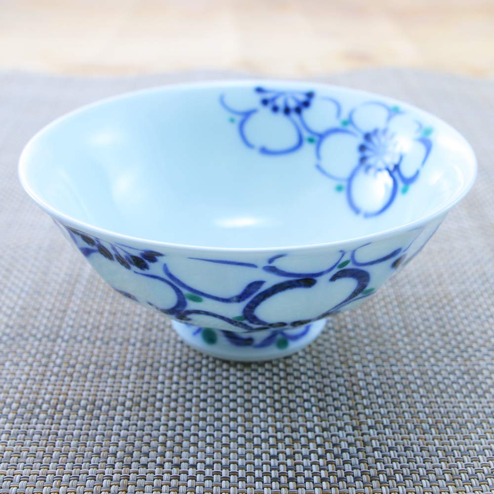 陶器、有田 Amazon | 茶碗 有田焼 波佐見焼 大輪花面取茶碗（大・青） 軽量 桜 花