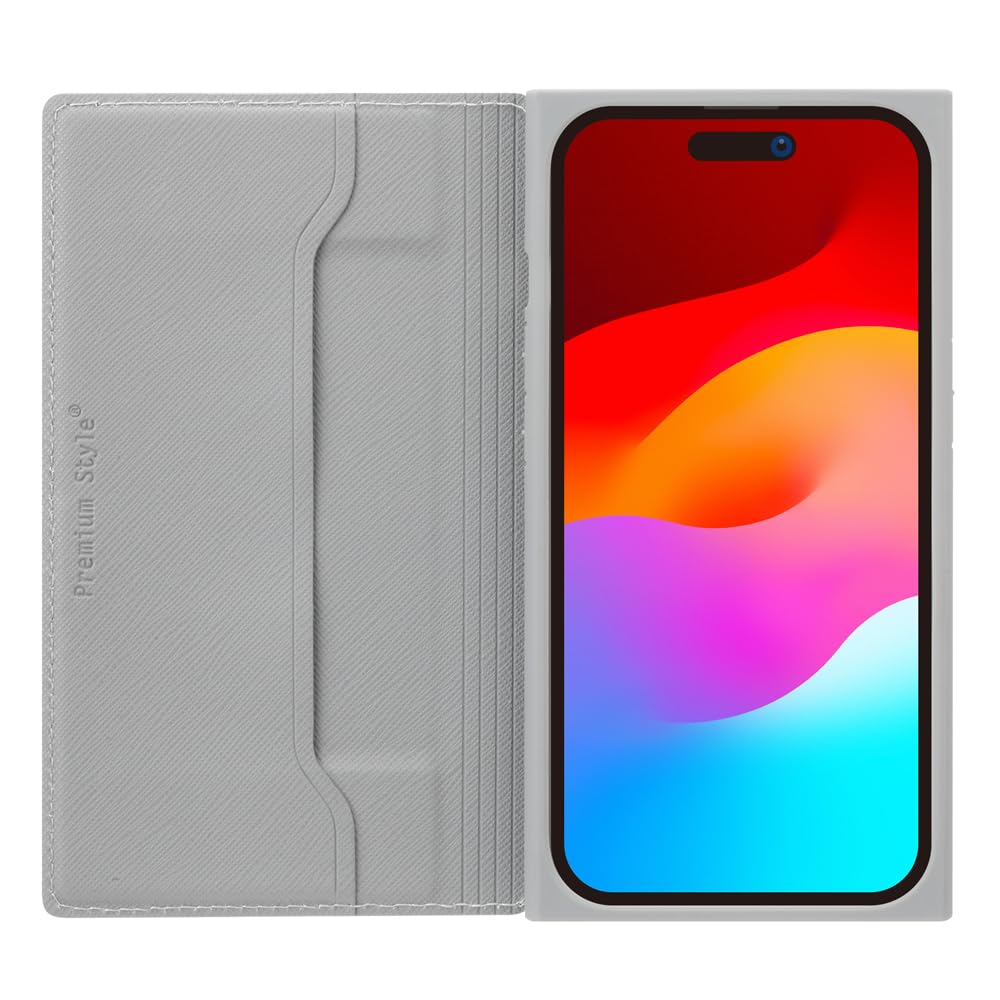 iPhone15 ガラスフリップケース スクエアデザイン [グレー]