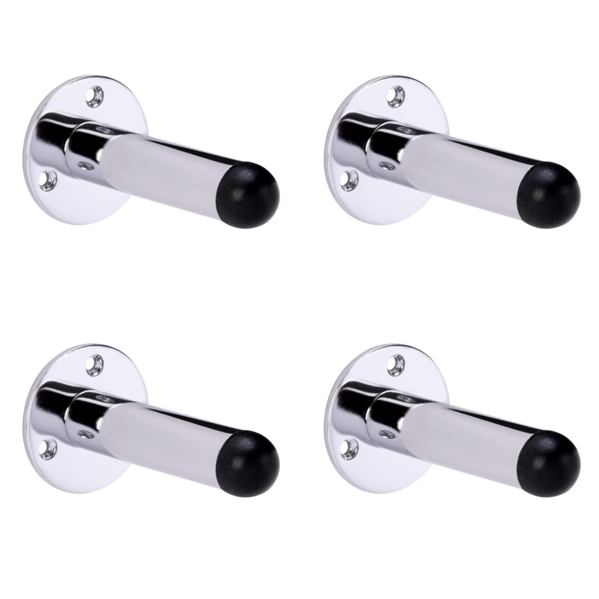 HANDLEZONE® 4 Pack 75mm / 3 inch Projecting Skirting Or Wall Mounted Door Stop, Rubber Buffer Stopper - Polished Chrome