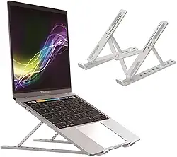 Suporte de Notebook em Alumínio Ajustável e Dobrável – Ergonômico com 6 Níveis de Altura e Base Antiderrapante para Laptops de 10” a 17”