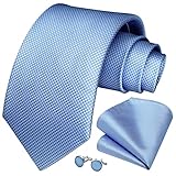 HISDERN Herren Krawatte Blau Plaid mit Krawatte & Einstecktuch Manschettenknopf Set Krawatten für Herren Plaid für Feierliche Hochzeit Geschäft, Baby blau