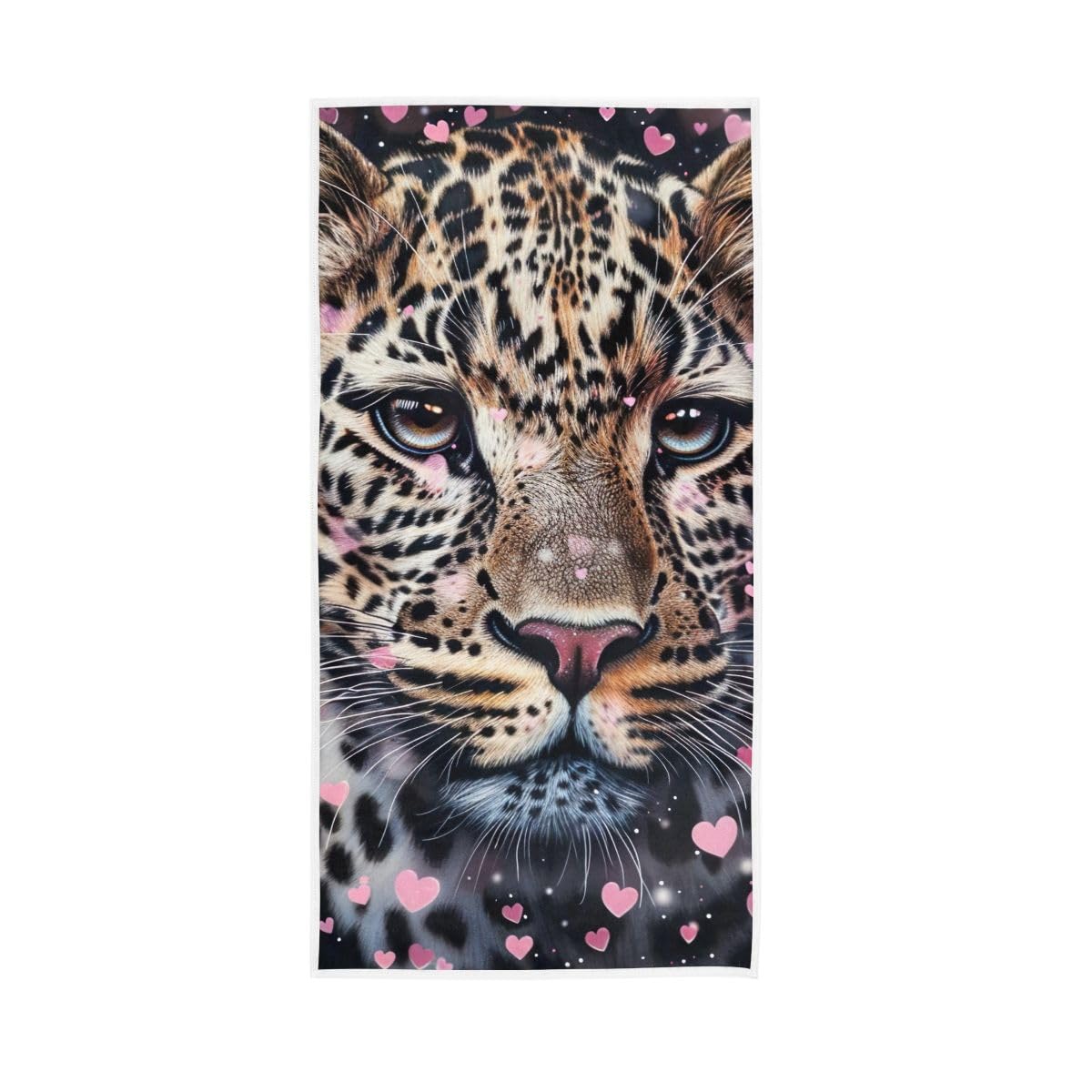 LSRCPD Leopard and Heats Cute Hand Towel, Absorbent Towels for Hand, Face, Hair, Yoga, Kitchen, Bath 15 x 30 Inches
