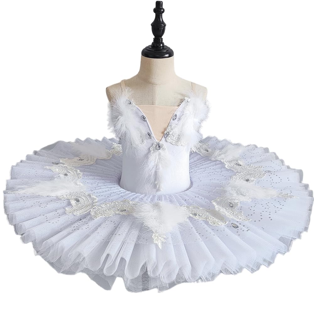 GeRRiT Balletto tutù Bianco Lago dei Cigni Adulto Balletto Danza Vestiti Tutu Gonna Donne Ballerina Vestito Bambini Ragazze Regali di Compleanno,Bianca,140