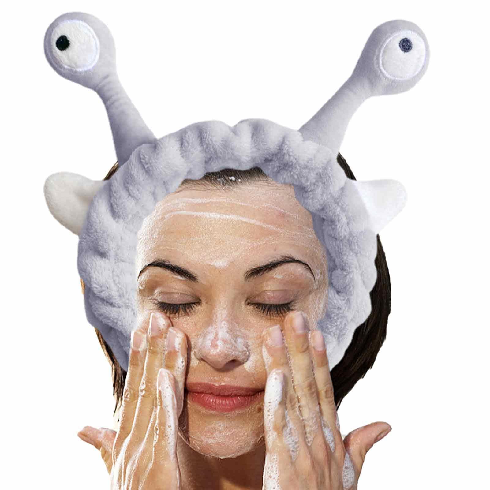 Fascia per capelli da spa per il lavaggio del viso, fascia elastica per la cura della pelle, fascia elastica in peluche con occhi di lumaca da donna, grazioso cerchietto per lavare il