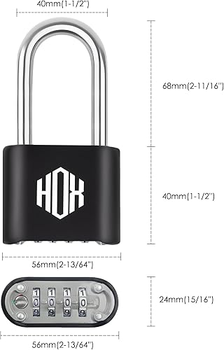 Miniatura 2 de HOX Cerradura de combinación de 4 dígitos resistente, grillete de 2.7 pulgadas de largo, candado impermeable para exteriores para casillero escolar,