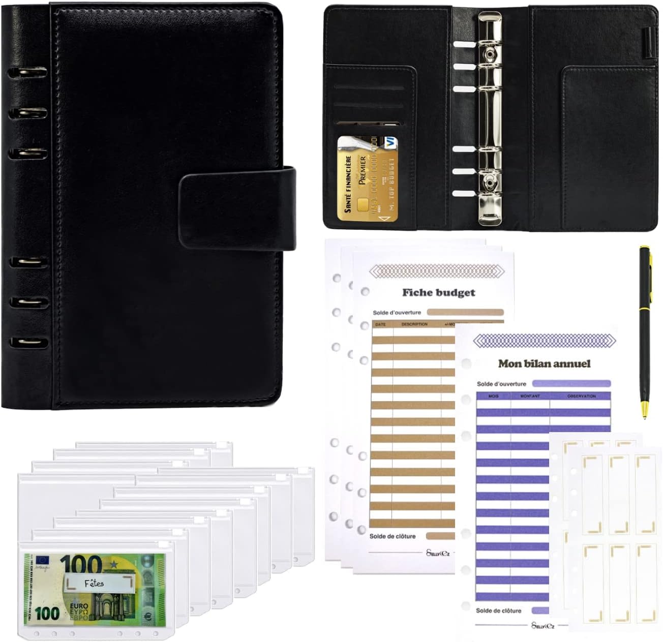 Classeur Budget Français Sellyeez A6 Rose - Kit Complet 30 Pièces Avec Enveloppes, Stylo Et Planificateur Pour Organiser Vos Finances