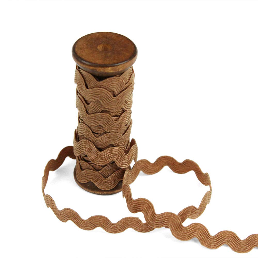 3 Yards of POLLY 8mm Rigid Ric-Rac Trim on a Wooden Spool, Cinnamon Tan