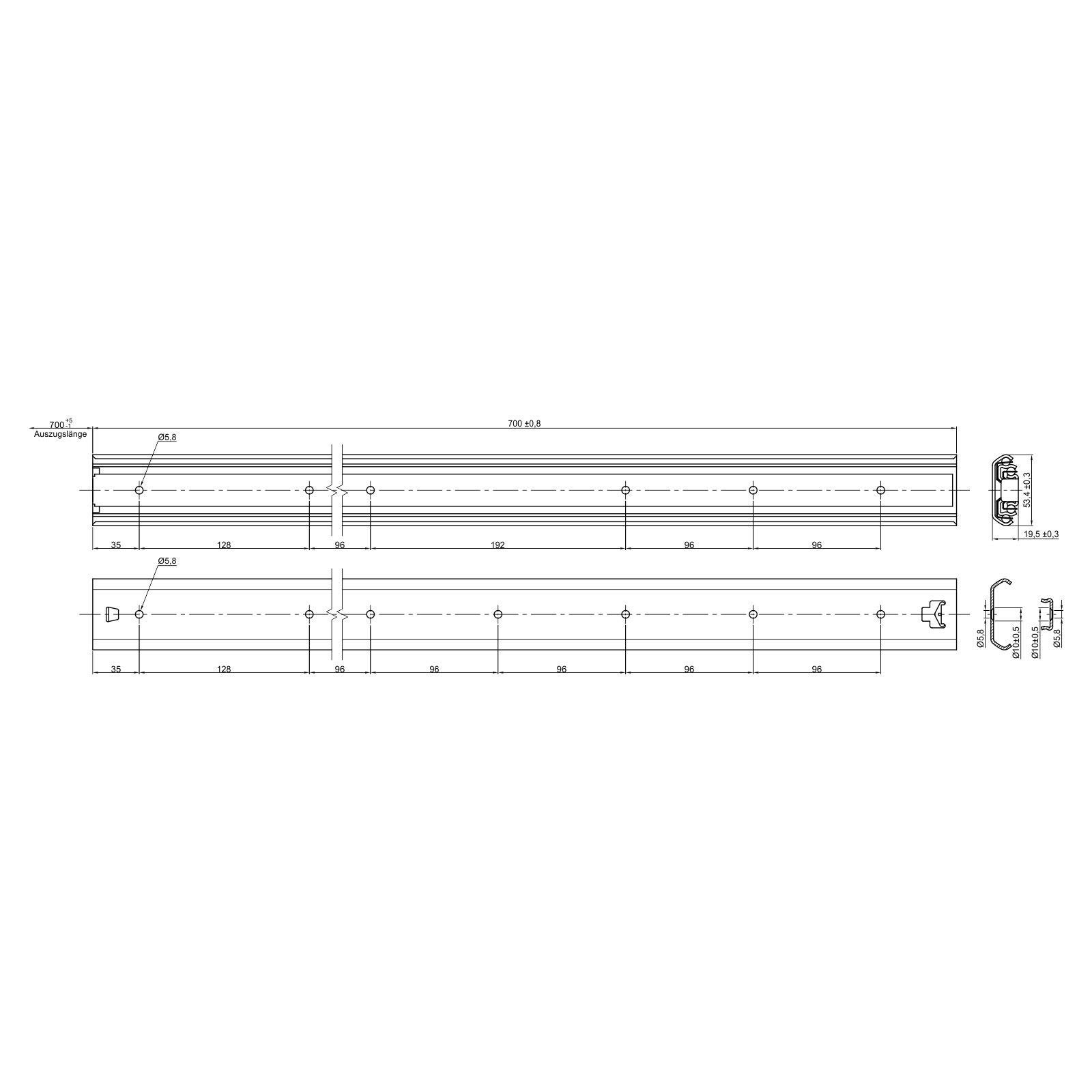 SOTECH 1 Paar Vollauszüge KV1-100-H53-L700-NF 700 mm Schiene belastbar bis 121 Kg