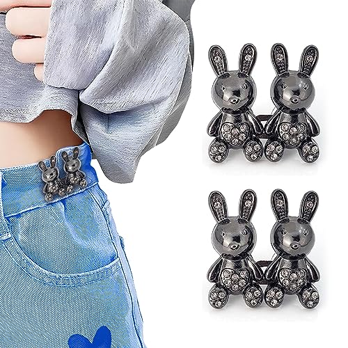 Image of 2pcs Cute Rabbit Button Pins for Jeans Adjustable Bunny Button Pins Waist Buckle for Loose Jeans Pants, Detachable Buttons for Jeans Waist Buckle No Need Sewing Waist Tightener Clip (Rabbit Black)