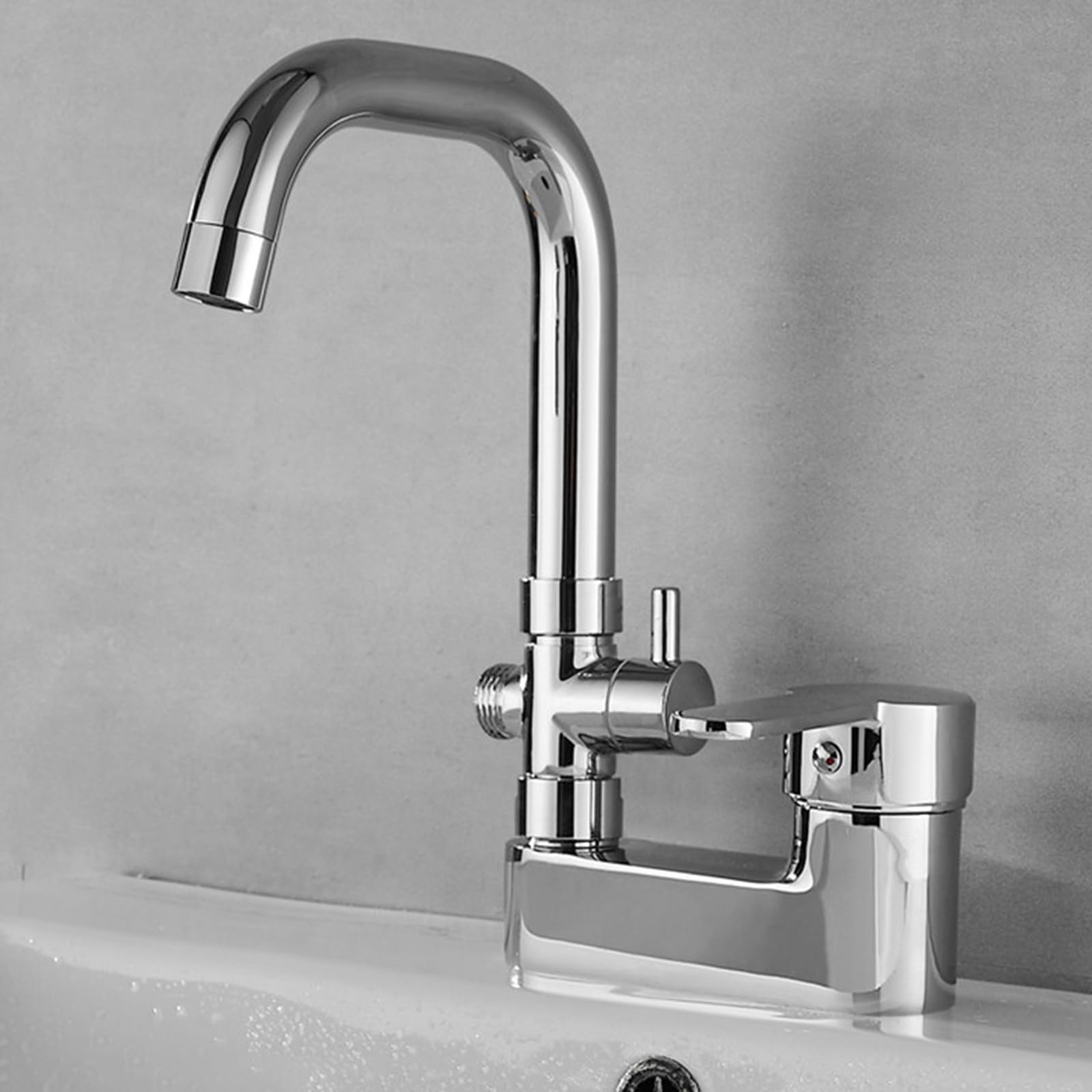 Grifo Baño con conector Manguera 1/2 Pulgada Grifo con Doble Salida De Agua para Lavadora Agua Fría Y Caliente Doble Orificio,Cromado