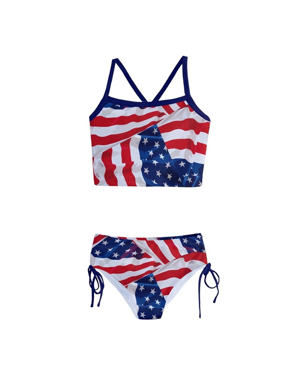 PattyCandy Girls Two Piece Tankini Swimsuit Patriotic USA Flag Print - 12