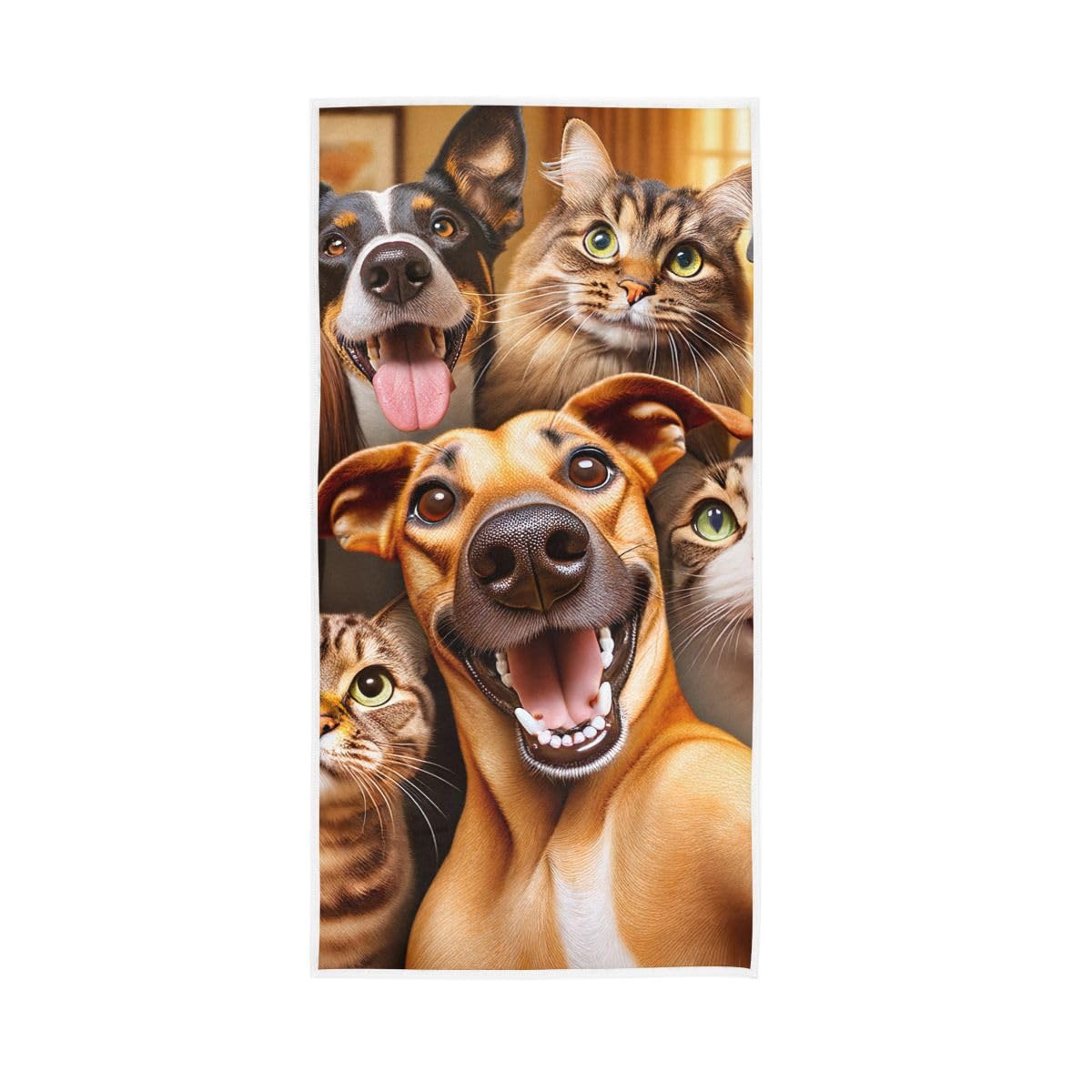 HUYGD Funny Dogs Cats Taking Selfie Hand Towel, 15 x 30 Inches, Soft Highly Absorbent Towels for Bathroom Gym Shower