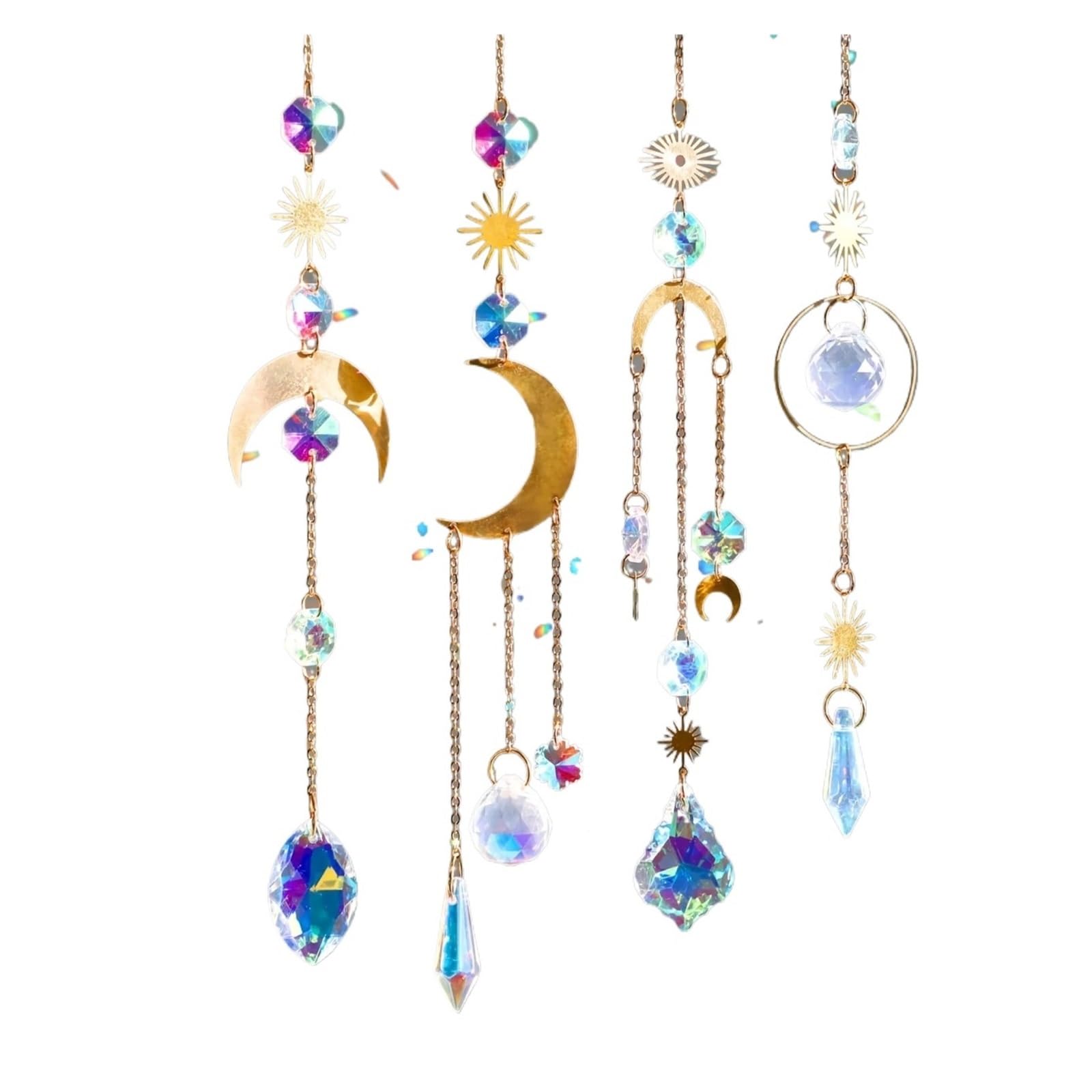 Crystal Suncatcher Wind Chimes 4pcs Crystal Suncatchers Colorful Suncatchers for Windows Hanging Sun Catchers Indoor Outdoor Decor