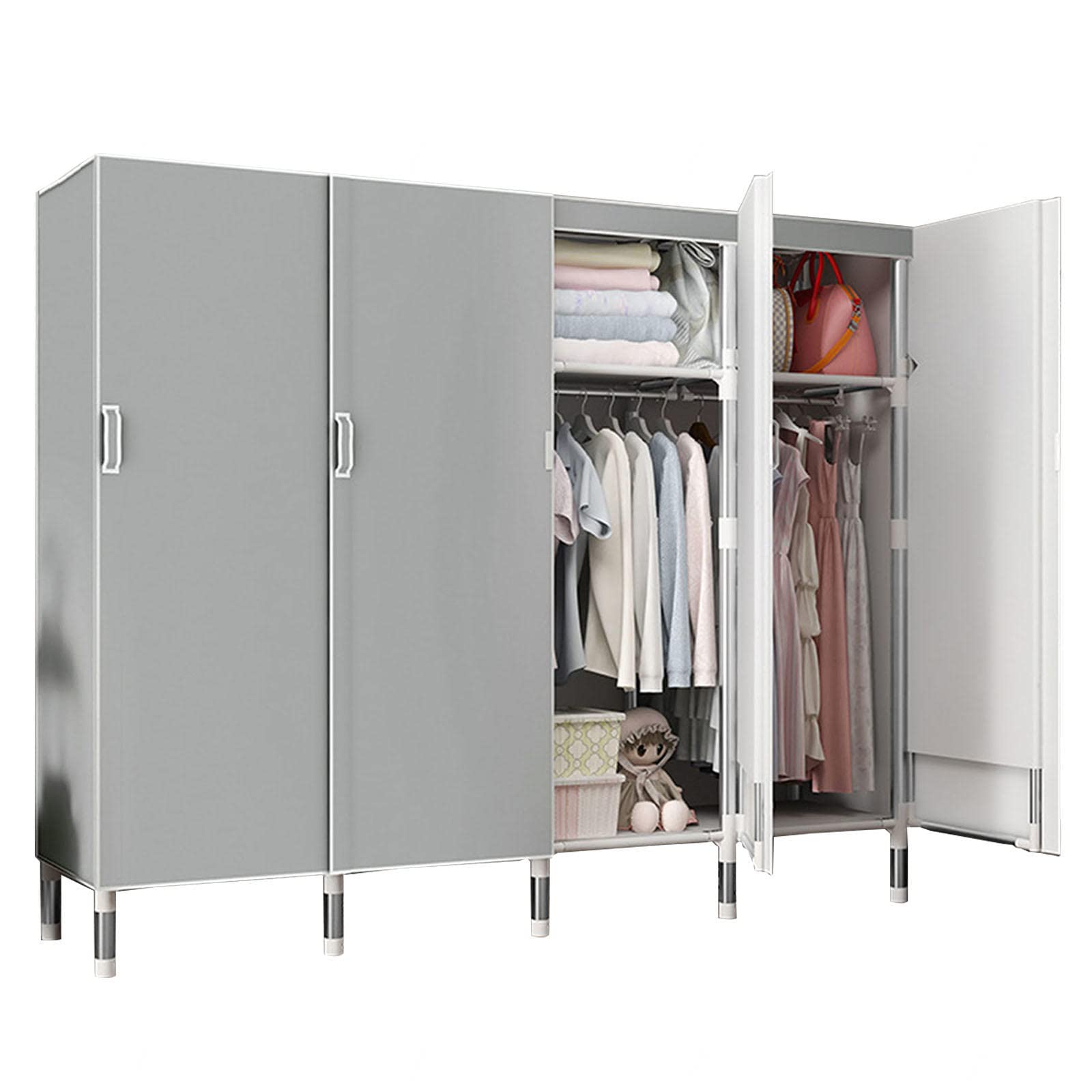 Guardaroba,Ripiani per Guardaroba Portatili in Tela,Guardaroba in Tessuto con Asta Appendiabiti,Mensole,Organizzatore per Armadio per Vestiti,D-165x50x172cm