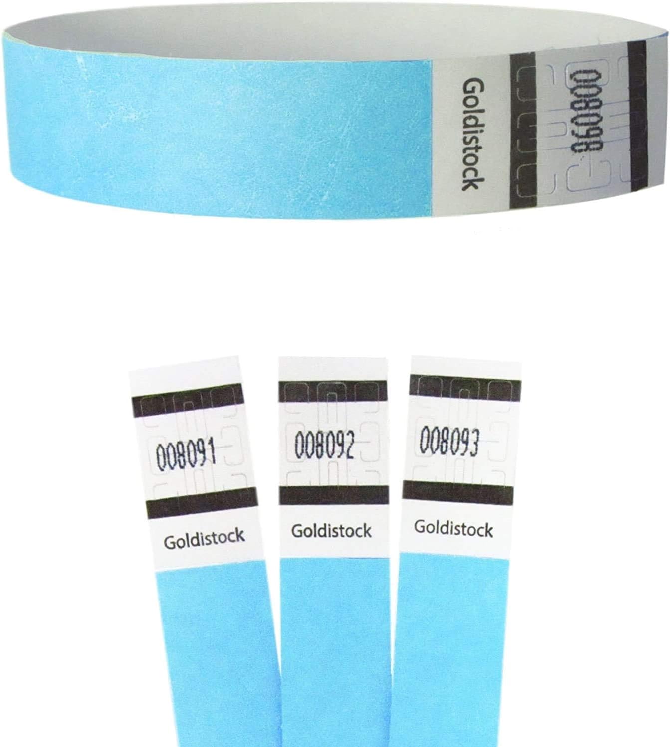 Heavier Tyvek Wristbands 7.5 Mil - Goldistock Original Series Sky Blue 100 Count - ¾” Arm Bands - Paper-Like Party Armbands - Heavier Tyvek Wrist Bands = Superior Events
