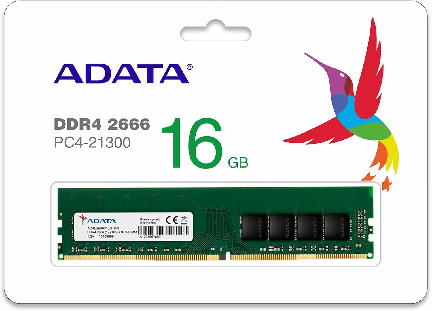 16GB AData DDR4 2666MHz PC4-21300 CL19 Desktop Memory (288-pin)