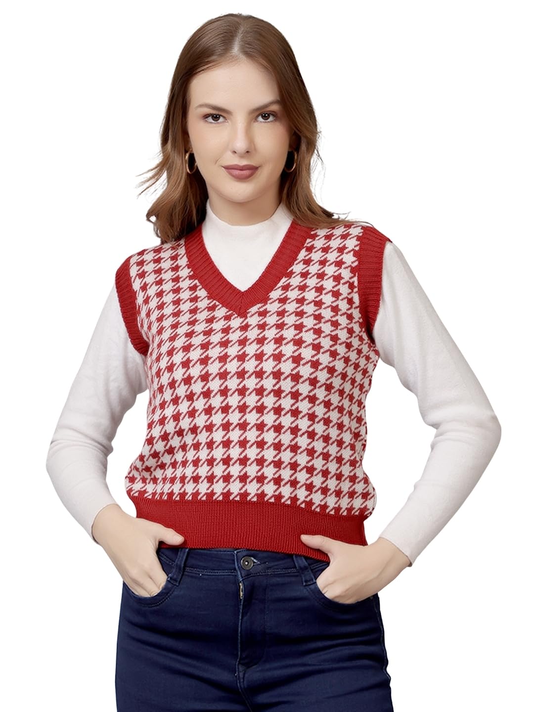 feverfew Women Sleeveless Wool Sweater – Stylish Knitted V Neck Sweater for Winter, Casual-picture-0