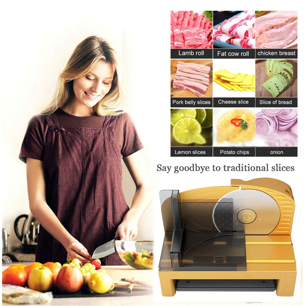 Fleischschneider, 200 W elektrischer Lamm-Rindfleisch-Fleischschneider für den Haushalt, Toastbrot-Obst-Gemüse-Schneider, manuelle Küchenmaschine, Dickeneinstellung 0–22 mm