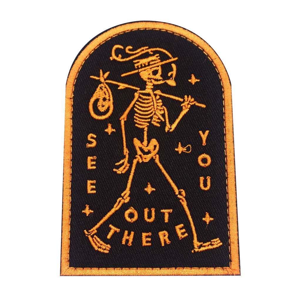 NC See You in Hell Embroidered Ghost Patch Grim Reapers Biker Hook Loop Emblem Clothing Decor Badge Appliques (Orange)