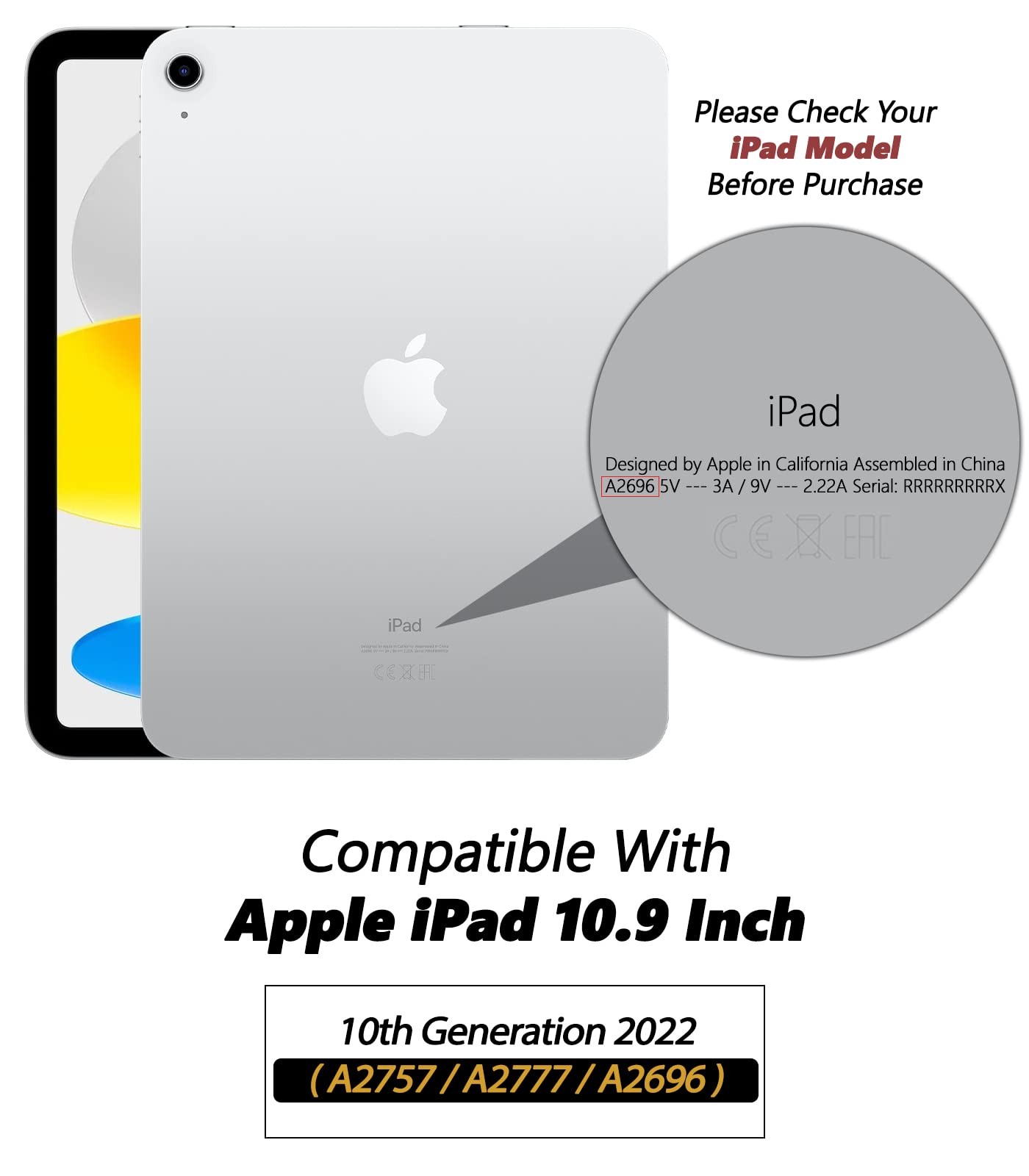 Vozehui Custodia per iPad 10 Generazione 10,9 Pollici 2022 Modello, Protettiva con Stampa Coperchio Tripieghevole Auto Riattivazione e Standby, Cover Posteriore Traslucida Smerigliata