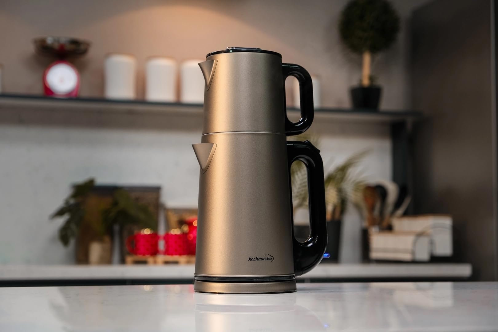 Dem Vakti Teekocher – 2,0L + 1,0L, 1800W, Edelstahl Teemaschine, Warmhaltefunktion, 360° Basis, Türkischer Teekocher