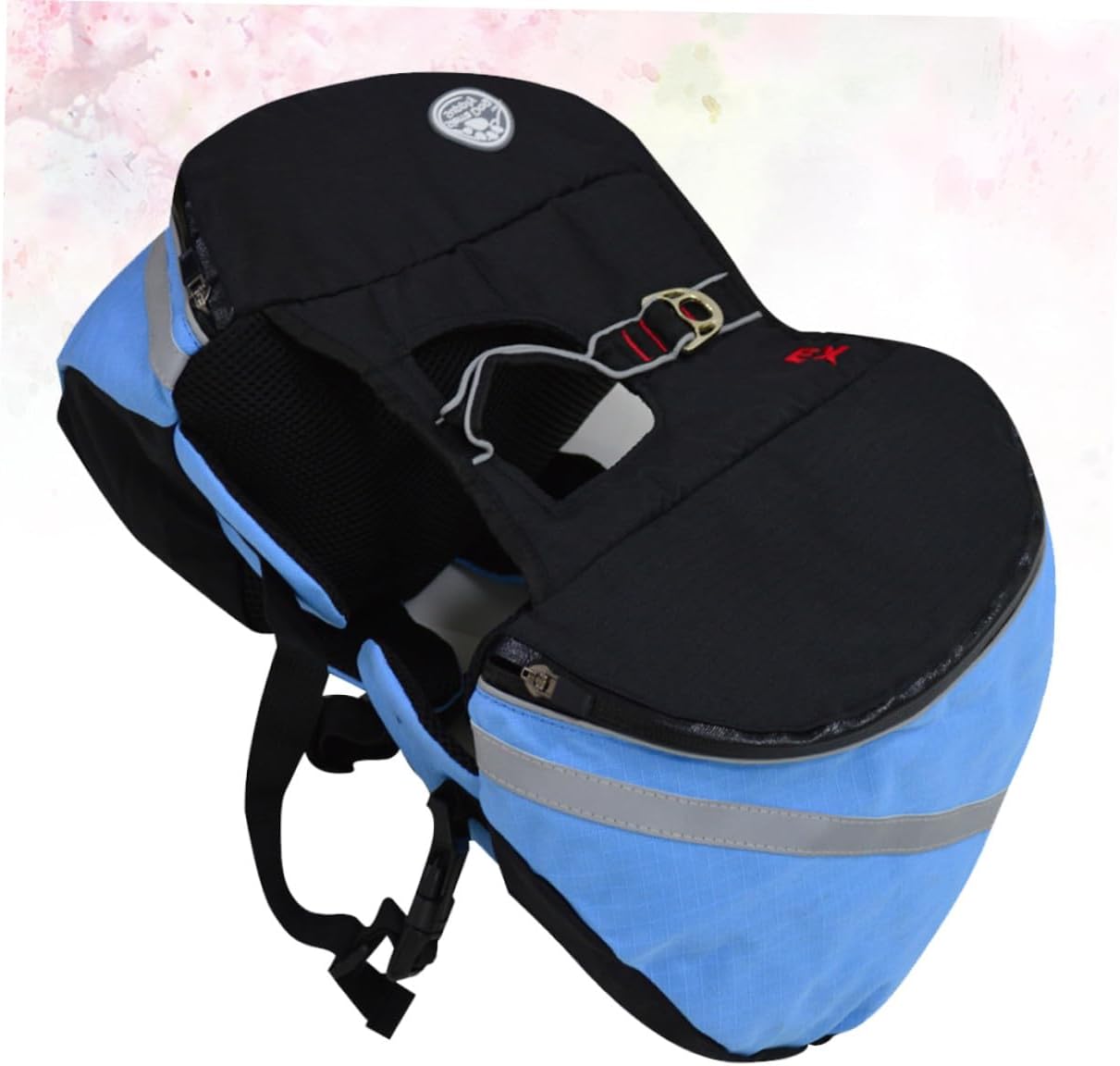 Generic Portable Dog Sports Backpack Blue Breathable Oxford Material with Reflective Safety Band Side Pockets for Snacks and Water Rear Leash Hook for Hiking Camping Travel