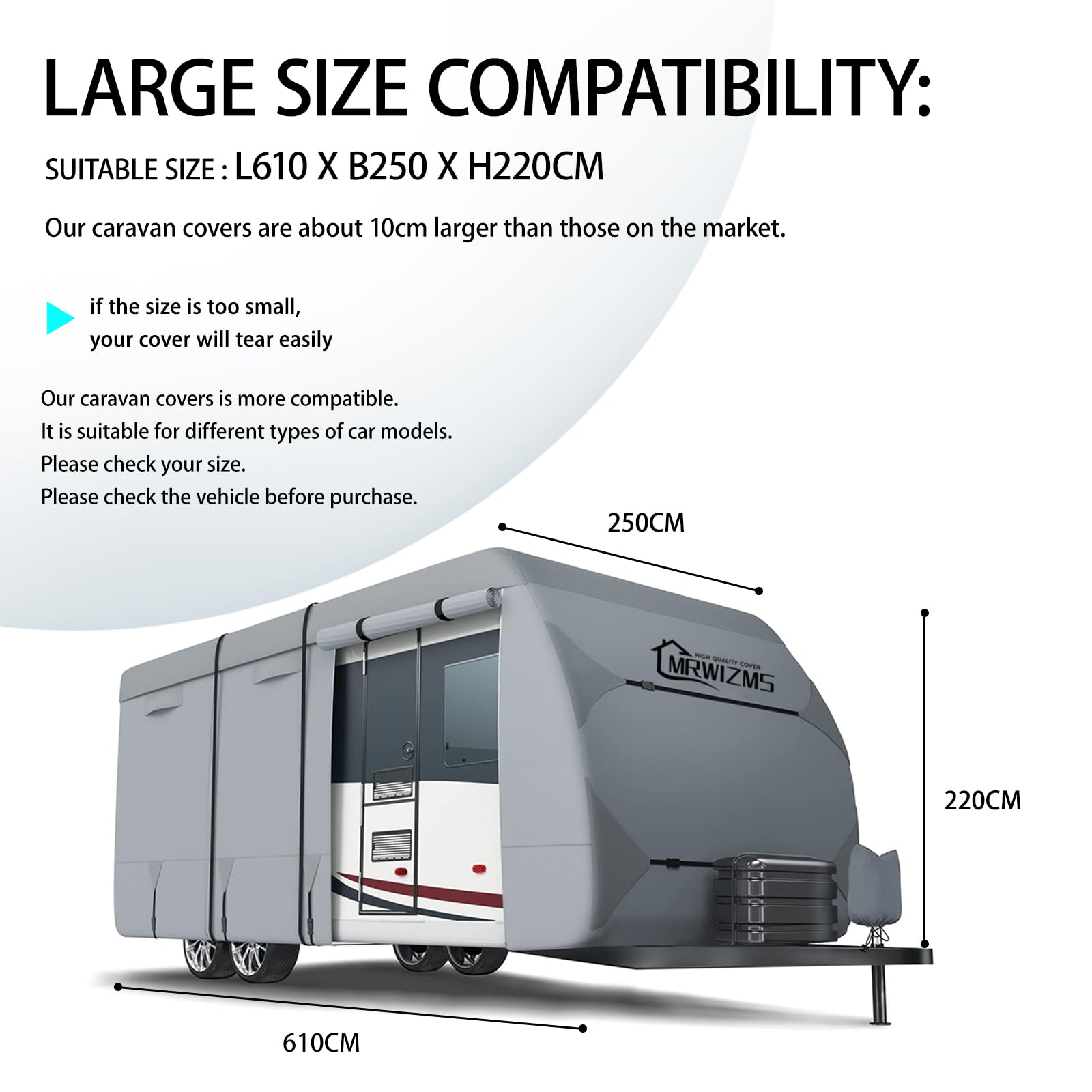Caravan Roofing Caravan Cover, Premium Fleece Fabric UV/Water/Dust Proof, Universal Caravan Cover (L800 x W300 cm (L314 x W118in