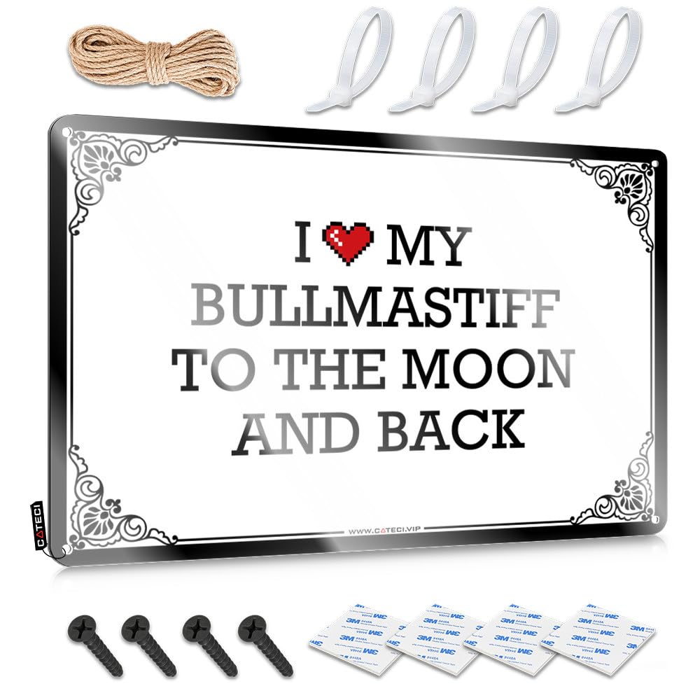 Fzfn Men's Colour Plaques Soft Bath Waterproof Artwork, Preppy Retro Print For Cafe Pub Garage Bar | Must Pre-Drilled Custom I Love My Bullmastiff To The Moon And Back(30X40cm)