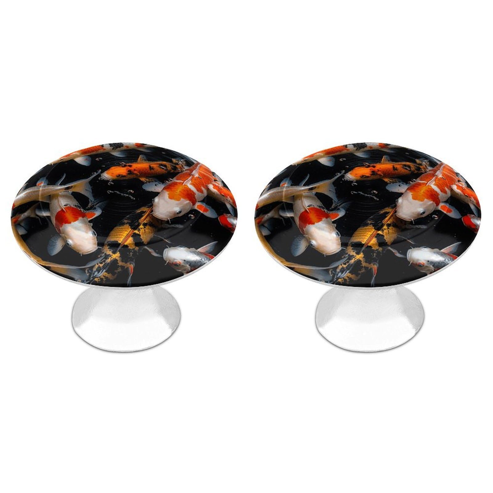 DWVTSLH Japan Fancy Koi Carp Fishes Cabinet Handles 2 Pack Stainless Steel Kitchen Drawer Pulls with Installation Screws Round Dresser Drawer Knobs 1.1 Inch Modern Cabinet Hardware Door Handles