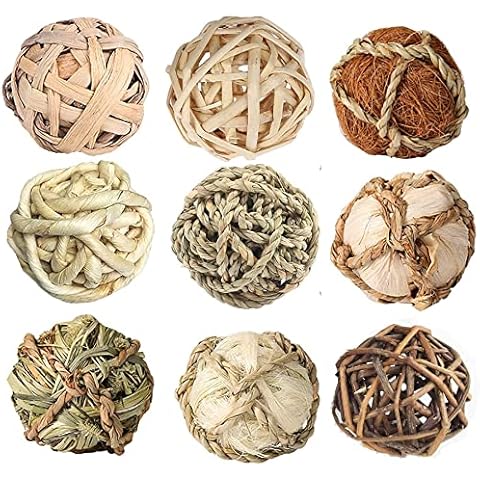 9 Pcs Rabbit Chew Toys, Small Animal Activity Play Chew Toys Chew Grass Balls & Rolling Chew Toys for Bunny Rabbits Hamster Guinea Pigs Chinchilla Squirrels Rats Mice Cover