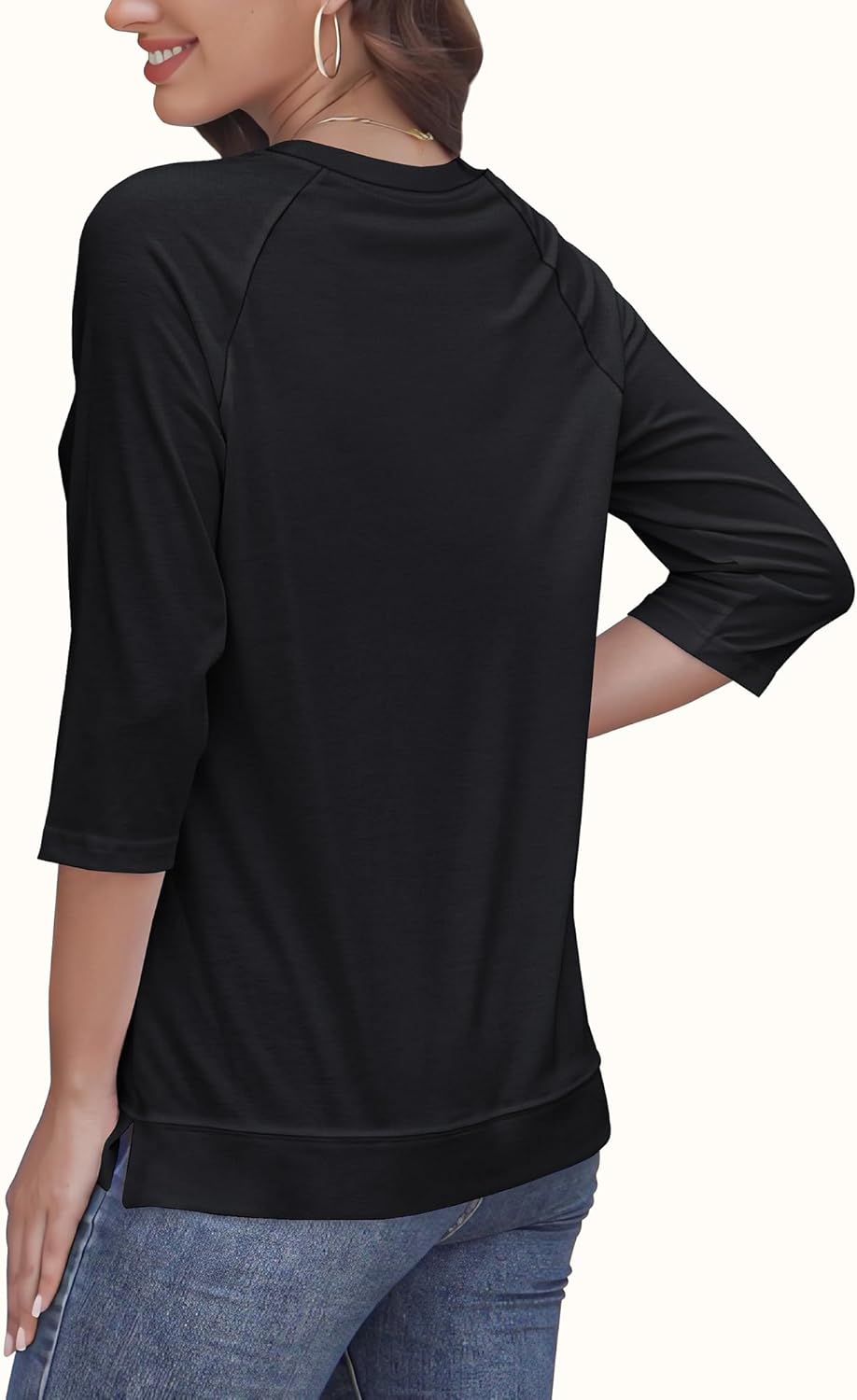 rosemia Womens Shirt 3/4 Sleeve Tops Crew Neck Spring Loose Casual Tshirts Basic Fall Tunic Tops - Image 3