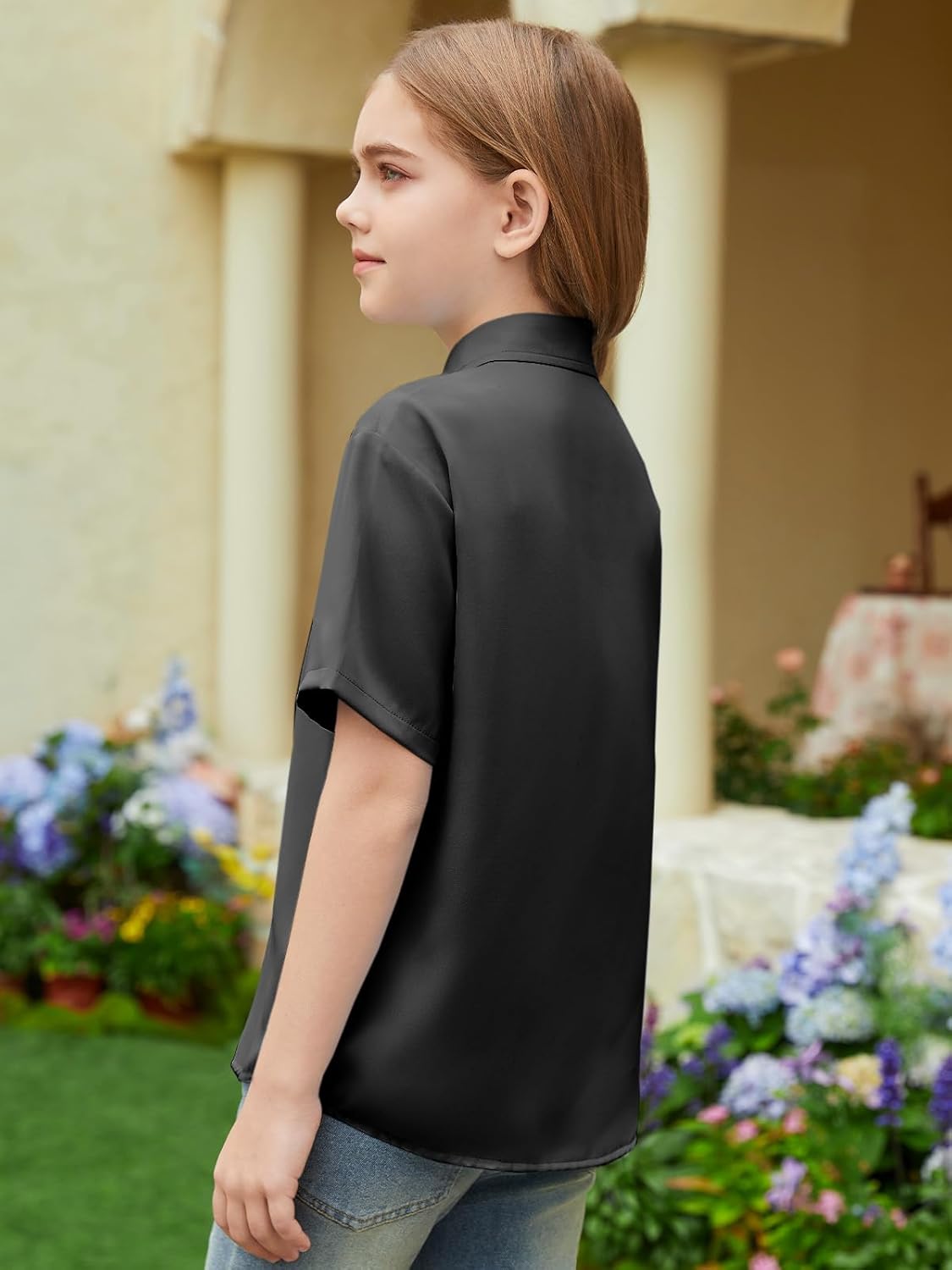 ZDC Girls Short Sleeve Dress Shirts Kids Summer School Uniform Button Down Shirt 5-14 Years - Image 2