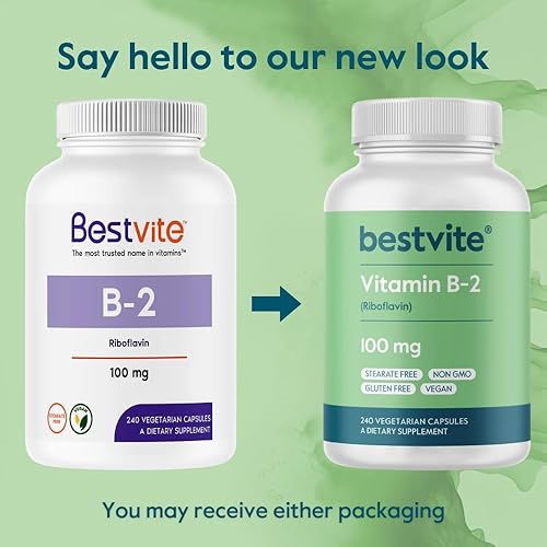 Miniatura 7 de BESTVITE Vitamina B-2 100 mg (240 cápsulas vegetarianas) - Sin estearatos - Sin fosfato dicálcico - Vegano - Sin OMG - Sin gluten
