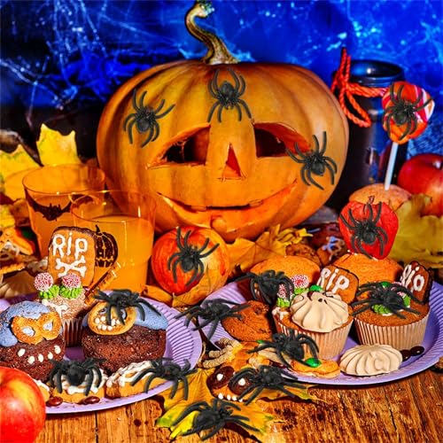 Ceeyoll 30 Stück Spinnen Halloween-Requisiten und Kunststoff-Spinnengestalten für Gruseliges Dekorations- und Partyspielzeug.