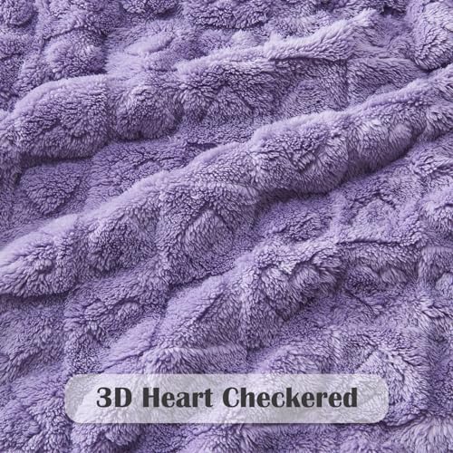 NEWCOSPLAY Super Soft Throw Blanket Lavender Premium Silky Flannel Fleece 3D Heart Checkered Lightweight Bed Blanket All Season Use (Lavender Heart, Throw(50"x70"))