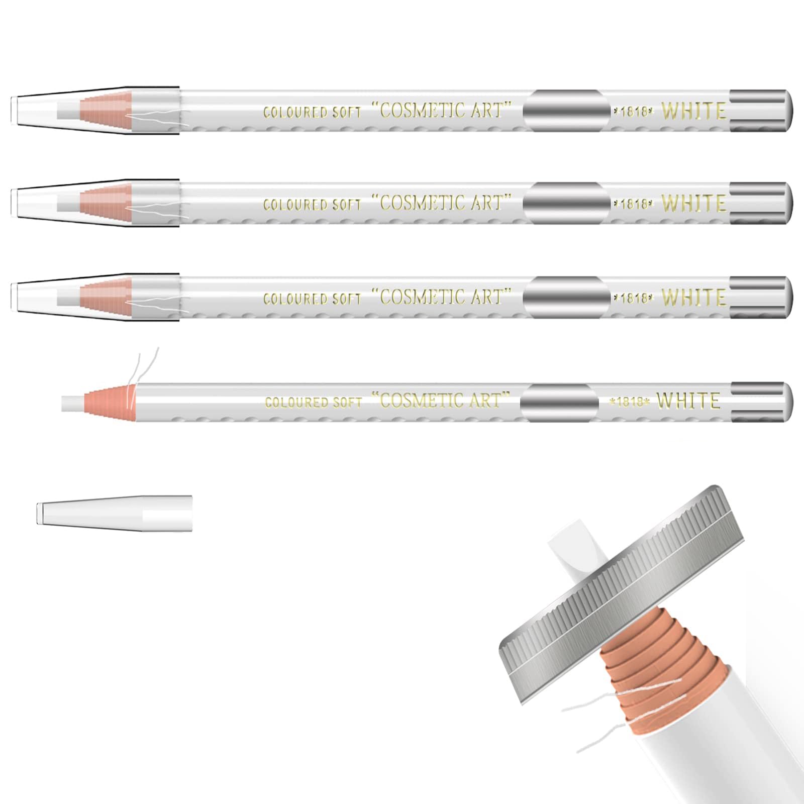 NALACAL Waterproof Eyebrow Pencils Brow Pencil Set For Marking, Filling And Outlining, Tattoo Makeup And Microblading Supplies Kit-Permanent Eye Brow Liners In (White)