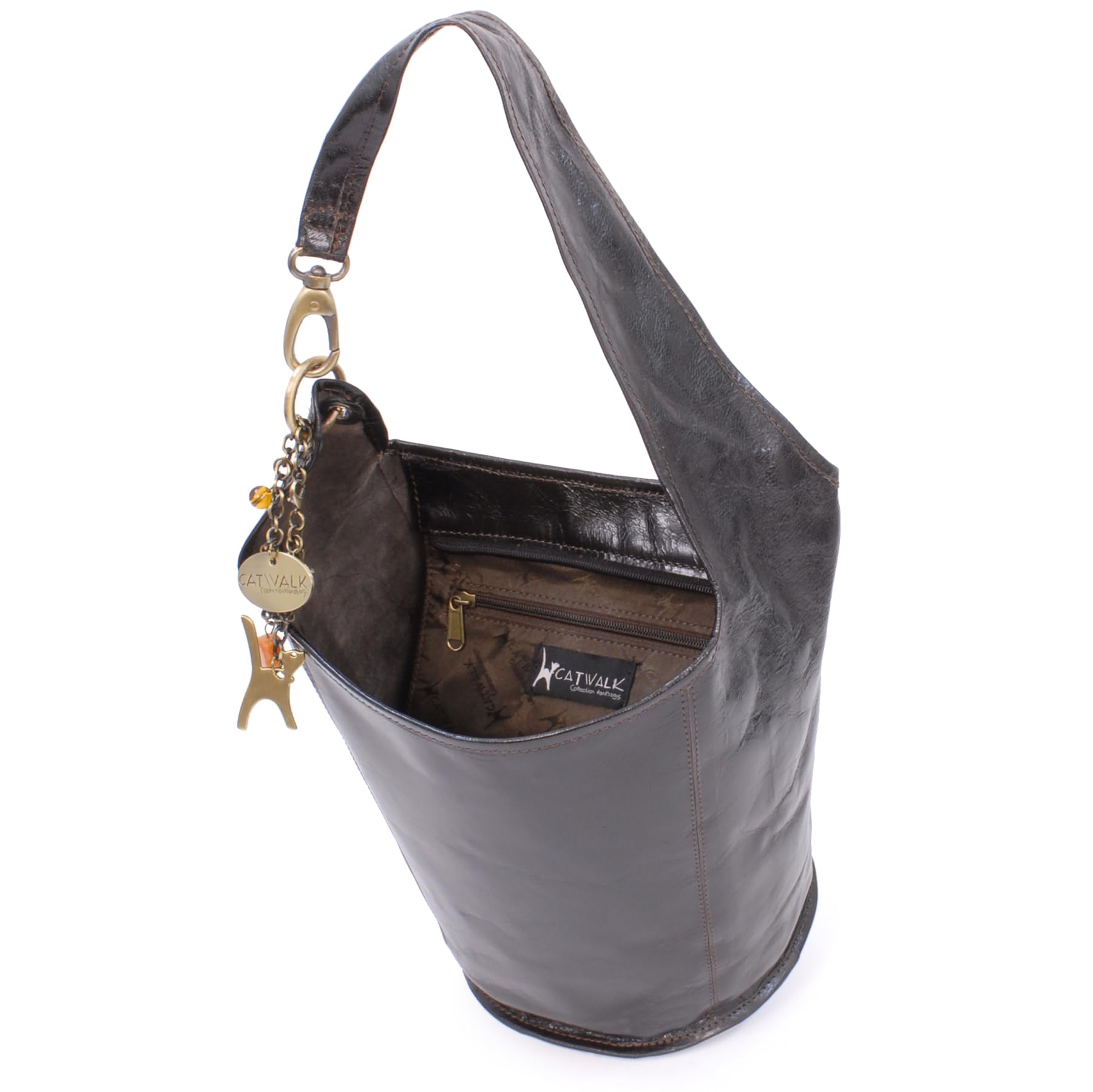 Catwalk Collection Handbags - Damska Średnia Skórzana Torba Typu Tote Na Ramię - Torebka Typu Wiadro na Zamek - Glastonbury