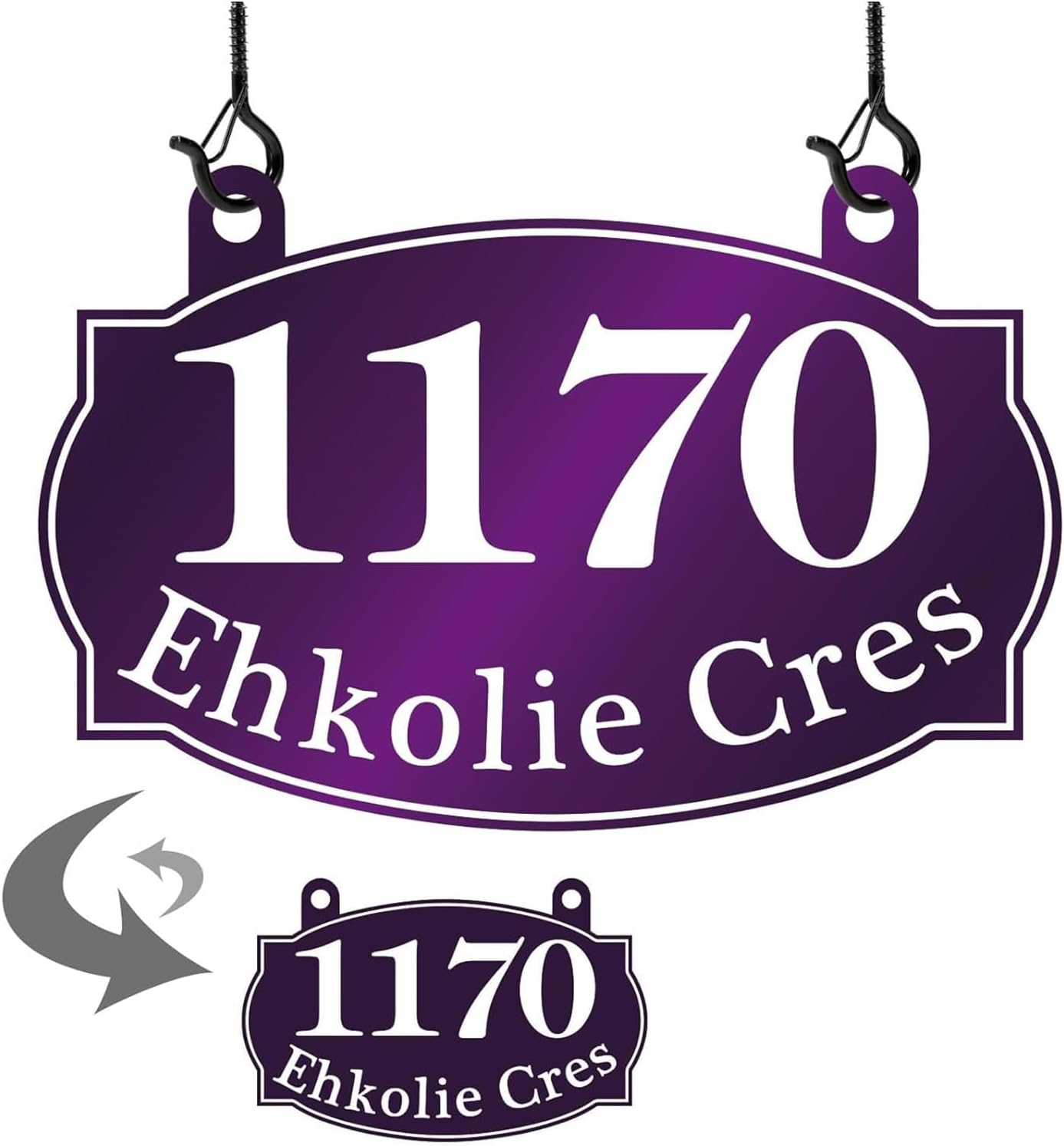 Reflective Mailbox Number Sign Plaque - Hanging Mailbox Numbers,Mialbox Address Sign Plaque for Outside House,Mailbox Post,Lamp Post,Light Post,Metal 12'' x 15'' Double Sided(Purple/White)