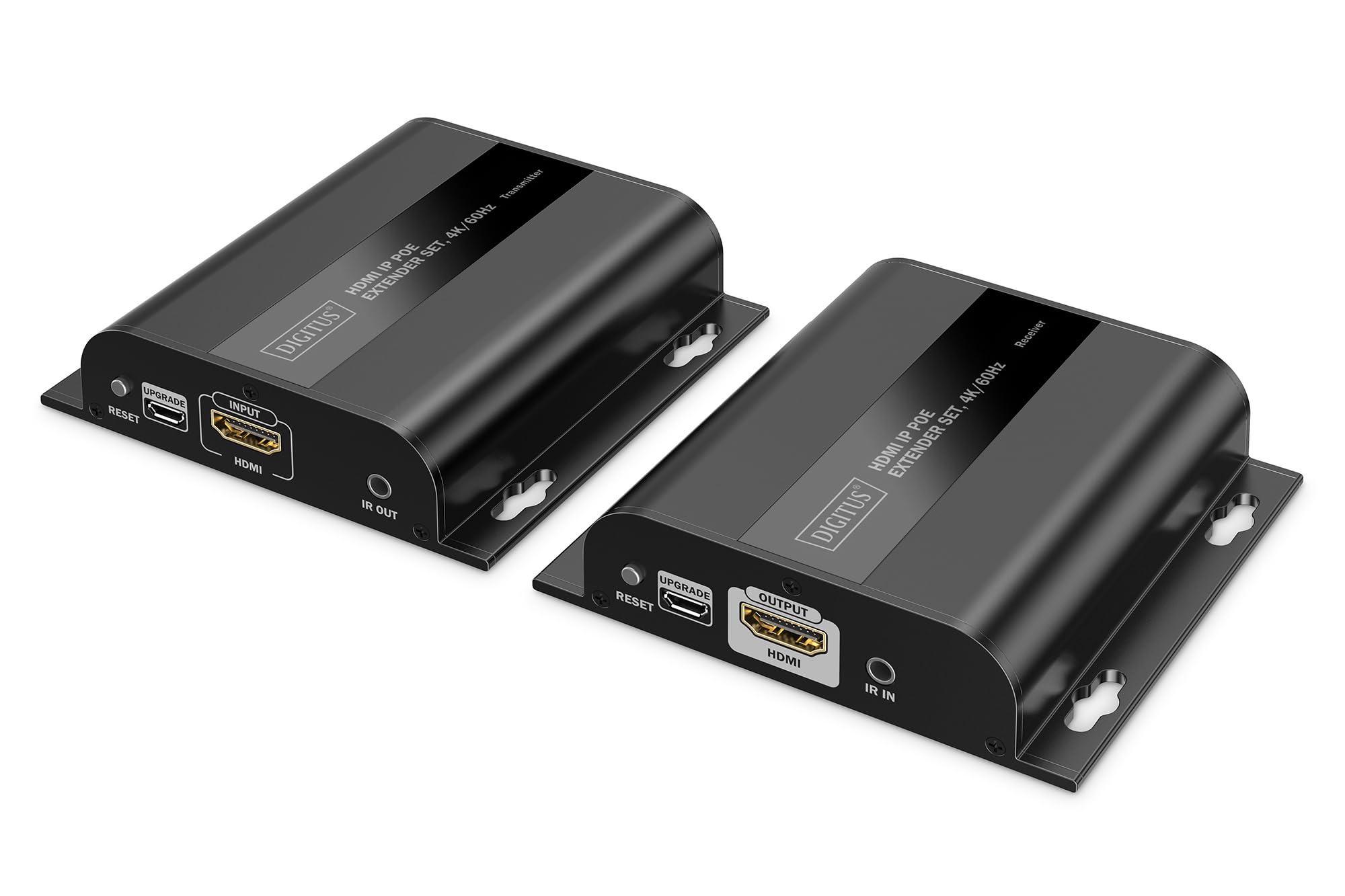 DIGITUS Set estensore HDMI IP PoE – UHD 4k 60Hz – HDMI 2.0 – portata fino a 200 m – trasmettitore e ricevitore – fino a 253 ricevitori – CAT 6 – nero